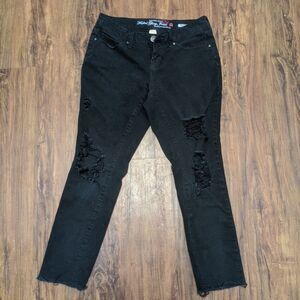 Faded Glory Ultimate Skinny Jeans Black 6 Petite Distressed Raw Hem Goth Y2K